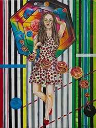 Marcin Wolski - Akryl na płótnie  Kobieta z parasolem