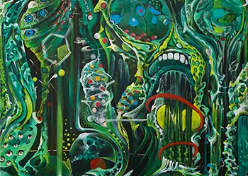 Marcin Wolski - Akryl na płótnie Zjazd magów i czarownic na przystanku Woodstock